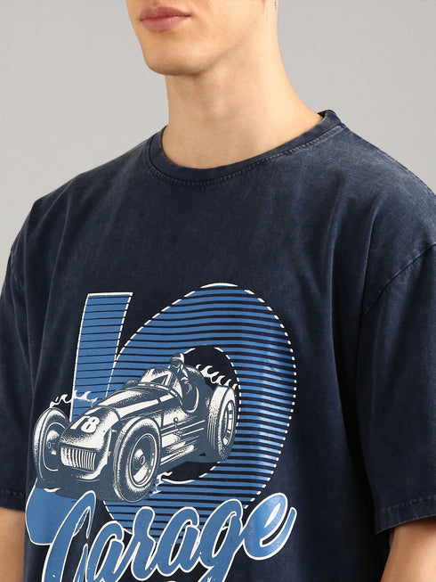 Indigo Oversized Distressed Stone Washed T-shirt
